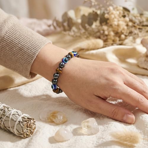 Bivei Protection Bracelet, Strength Crystal Healing Bracelet 8MM - Spiritual Stretch Beaded Jewelry for Women Men Gift - color: Protection