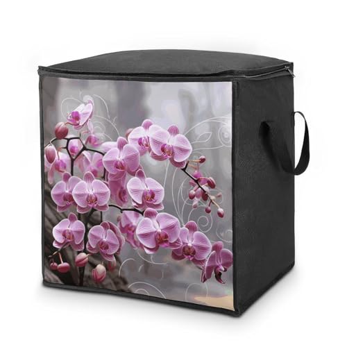 Clothes Storage Bag Personalized Durable Foldable Large Toy Storage Bags with Zipper Moving Bags Luggage Organizer Pink Orchid Printed Bags