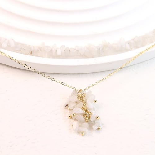 2Pcs Crystal Necklace for Women Handmade Choker Necklaces Pendant Necklace Natural Stone Gemstone Beaded Necklace 18k Gold Plated Adjustable Dainty Necklace for Women - color: Moonstone