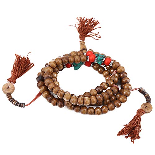 108 NaturalBeads Bracelet,Tibetan Yak Bone Beads Stretch Bracelet,Prayer Meditation Mala Wrap Stretch Necklace for Buddha Buddhist