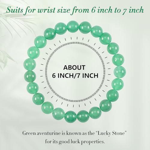 Natural Gemstones Bracelet 8mm Chakra Round Beads Energy Power Crystal Reiki Healing Elastic Stretch 7 Inch for Women Men Unisex - color: Green Aventurine