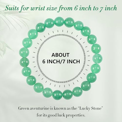 Natural Gemstones Bracelet 8mm Chakra Round Beads Energy Power Crystal Reiki Healing Elastic Stretch 7 Inch for Women Men Unisex - color: Green Aventurine