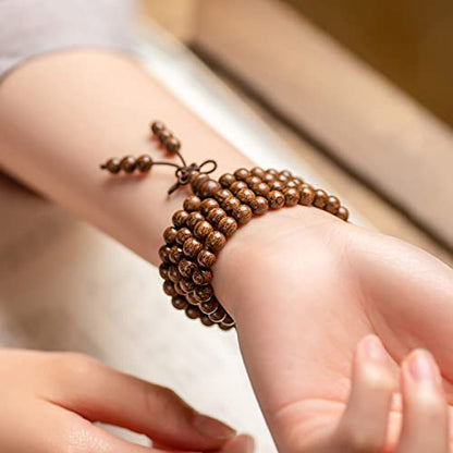 FAZOVIN 8mm 108 Beads Necklace Natural Wood Mala Beads Bracelet Prayer Beads for Meditation Buddhist Rosary Mala Necklace