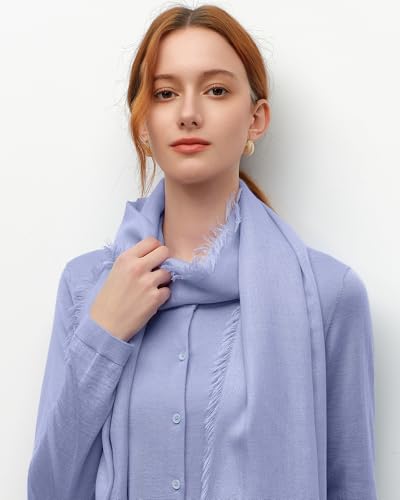 KVSS Women's Fine Knit Shawl, 55% Cashmere 45% Mulberry Silk, X Gauge 120/2NM Yarn Lightweight Spring Summer Wrap Scarf - color: Forget-me-not