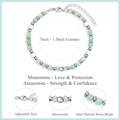 JoycuFF 𝗚𝗶𝗳𝘁𝘀 𝗳𝗼𝗿 𝗪𝗼𝗺𝗲𝗻 𝗠𝗼𝗼𝗻𝘀𝘁𝗼𝗻𝗲 𝗕𝗿𝗮𝗰𝗲𝗹𝗲𝘁 Amazonite Colorful Imperial Jasper Stainless Steel Beads Bracelets, Graduation Christmas Valentines Mothers Day Birthday Gifts - style: Girlfriend Gifts