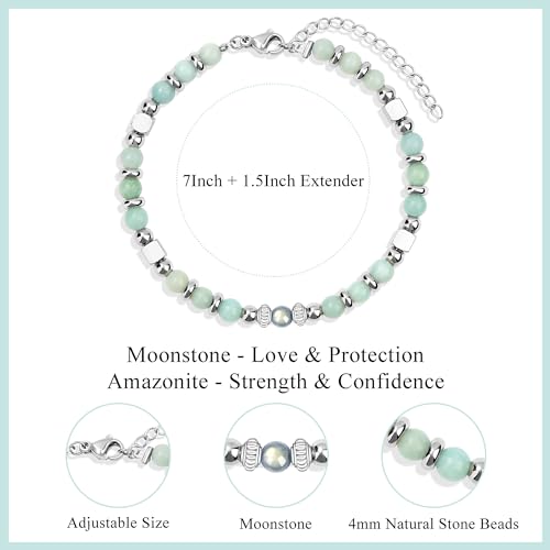JoycuFF 𝗚𝗶𝗳𝘁𝘀 𝗳𝗼𝗿 𝗪𝗼𝗺𝗲𝗻 𝗠𝗼𝗼𝗻𝘀𝘁𝗼𝗻𝗲 𝗕𝗿𝗮𝗰𝗲𝗹𝗲𝘁 Amazonite Colorful Imperial Jasper Stainless Steel Beads Bracelets, Graduation Christmas Valentines Mothers Day Birthday Gifts - style: Nana Gifts-Amazonite