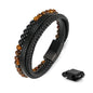 Leather Bead Bracelets for Men, Natural Tiger Eye Lava Rock Stone Bead Magnetic Clasp Adjustable Leather Bracelets Stress Relief Mens Anxiety Bracelet Mens Jewelry Gifts - style: Black Leather-Tiger Eye&Matte Agate