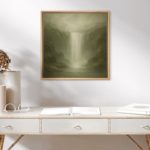 SIGNWIN Framed Canvas Print Wall Art Misty Waterfall Canyon Soothing Nature Landscape Illustrations Fine Art Farmhouse/Country for Living Room, Bedroom, Office - 16"x16" NATURAL - color: BS18-2507-SAR15, size: 16L" x 16W"
