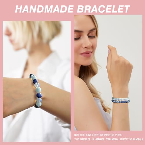4pcs Beaded Bracelets for Women,Natural Healing Crystal Gemstones Bracelet,Anxiety Stress Relief Bracelet Handmade purple Jewelry Gifts for Women - color: Amazonite&Opal&Blue aventurine