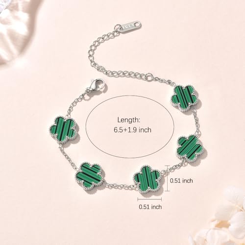FLY FEI 18K Gold-Plated Four Leaf Clover Bracelet for Women,Adjustable lucky Bracelet Set Jewelry Gift-Hypoallergenic Charm for Birthdays, Wellness & Daily Wear - color: style02-Green(silvery)