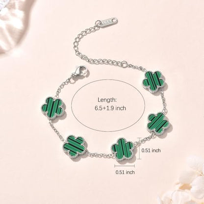 FLY FEI 18K Gold-Plated Four Leaf Clover Bracelet for Women,Adjustable lucky Bracelet Set Jewelry Gift-Hypoallergenic Charm for Birthdays, Wellness & Daily Wear - color: style02-Green(silvery)