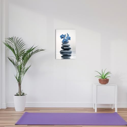ZQQART Zen Stone Bathroom Wall Art Spa Stones Pictures Meditation Canvas Painting Yoga Living Room Decor Framed(Blue,12L x 18W)