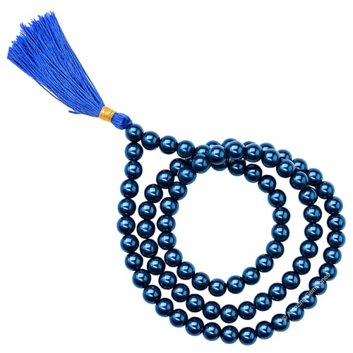 Amazing Gemstone Japa Mala 108 Prayer Beads Necklace and Wrist Mala Bracelet for Meditation - color: Blue Peacock Hematite, size: Without Knots