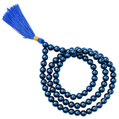 Amazing Gemstone Japa Mala 108 Prayer Beads Necklace and Wrist Mala Bracelet for Meditation - color: Blue Peacock Hematite, size: Without Knots