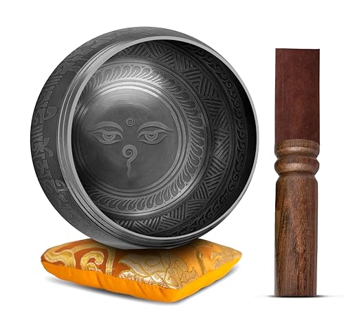 Tibetan Singing Bowl Set - Easy To Play Authentic Handcrafted For Meditation Sound Chakra Yoga Healing 4 Inches By Himalayan Bazaar (Black & Orange) - color: Black - Orange