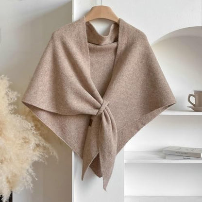 Pashmina Wraps for Women Knitted Shawl Triangle Scarf Shawl with Loop Shoulder Top Sweater Shawl Wrap (Khaki)
