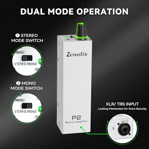 P2 Portable in Ear Monitor Amplifier, Headphone Amp with XLR/TRS Inputs 3.5mm Output, Headphone Amplifier with Durable Belt Clip, Stereo/Mono Switch for Drummers, Guitar, Keyboardists - color: White