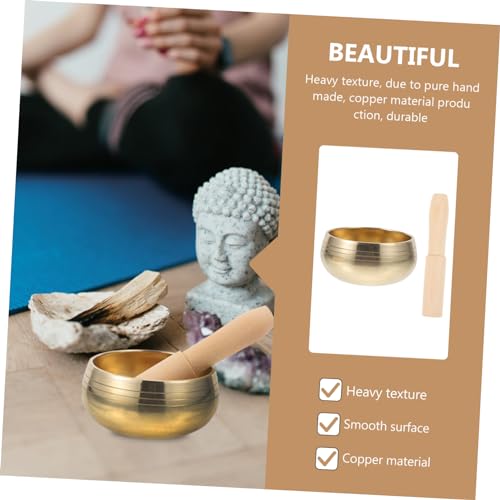 1 Set Music Bowl Sound Relaxation Meditations Bowls Mallet Creative Holder Meditation Bowl Meditation Singing Bowl Golden Clapper - size: 8x8x5cm