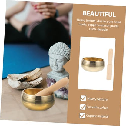 1 Set Music Bowl Sound Relaxation Meditations Bowls Mallet Creative Holder Meditation Bowl Meditation Singing Bowl Golden Clapper - size: 8x8x5cm