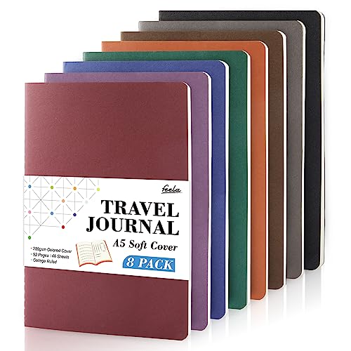 feela 8 Pack Soft Cover Journal Bulk, Notebooks College Ruled for Work, Lined Travel Journal for Students Women, Note Taking Notebook School Supplies Business Writing, 8.2” x 5.5”, A5, Vintage Colors - color: 8 Vintage Colors