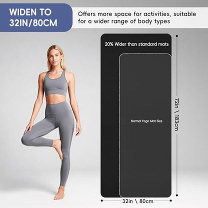 Extra Wide Yoga Mat 72" x 32", 6mm Non Slip TPE Exercise Mat with Carrying Strap, Large Workout Mat for Yoga, Pilates, Stretching, HIIT & Home Gym - color: black