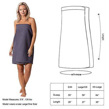Turkish Linen Women’s Waffle Spa Body Wrap with Adjustable Closure - color: Gray, size: XX-Large