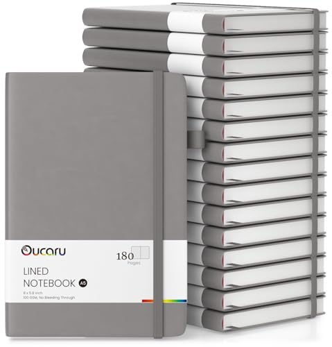 Oucaru Lined Journal Notebook, 16 Pack, 180 Pages, A5 Journals for Writing, 100 GSM Thick Paper, Small Notebooks Daily Journal for Women Men Work, Business, School, Travel Supplies - color: Gray