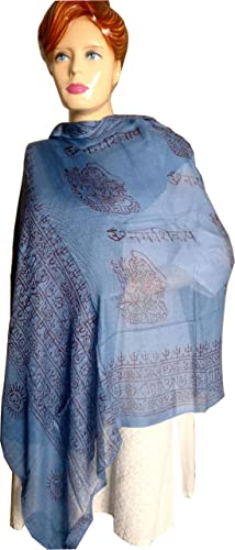 KVR Hindu Pooja Religious Cotton Indian prayer scarf with OM Krishna Ganesha Shiva Nataraja yoga spiritual auspicious prints - color: Blue-shiva-1