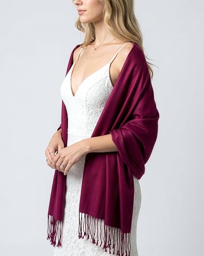 Achillea Lightweight Pashmina Scarf for Women – Soft Silky Shawl Wrap for Evening Dresses, Bridesmaids & Everyday Wear - color: Wine