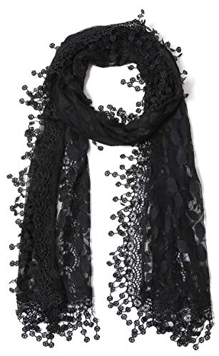 Cindy and Wendy Lightweight Soft Leaf Lace Fringes Scarf Bridal Veils shawl for Women - color: Black-1