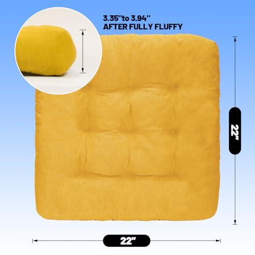 Meditation Floor Pillow Set of 2, Square Large Pillows Seating for Adults, Tufted Corduroy Cushion for Tatami Living Room, 22x22 Inch FP-Yellow