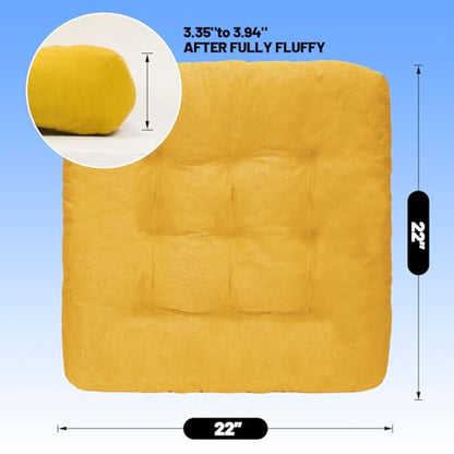 Meditation Floor Pillow Set of 2, Square Large Pillows Seating for Adults, Tufted Corduroy Cushion for Tatami Living Room, 22x22 Inch FP-Yellow