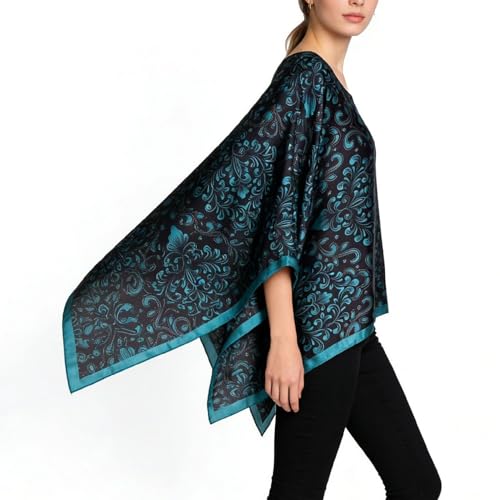 Women's Satin Cover Up Short Poncho Tops Sheer Chiffon Boho Pashmina Shawl Beach Soft Shawl - color: Style16