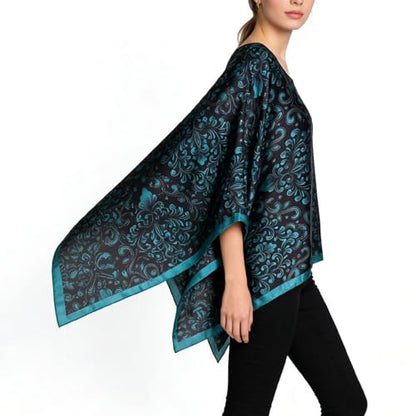 Women's Satin Cover Up Short Poncho Tops Sheer Chiffon Boho Pashmina Shawl Beach Soft Shawl - color: Style16