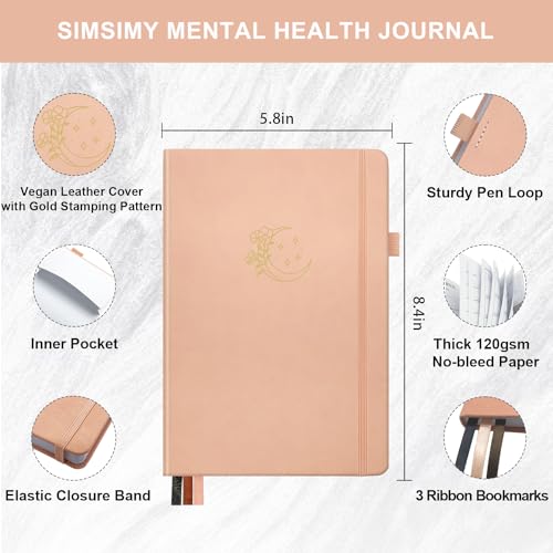 Mental Health Journal, 91-Day Self Care Journal for Women Men, Guided Anxiety & Stress Relief Journal with Mood Tracker, Cognitive Behavioral Therapy Journaling with Mental Health Coloring Pages & Dream Log - color: Pink