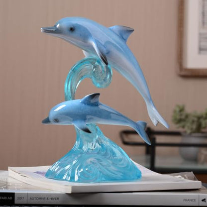 HAUCOZE Dolphin Decor Figurine Ocean Statue Modern Art Sculpture Home Gift for Bookshelf Living Room Office Polyresin 8.7 Inch - size: Large