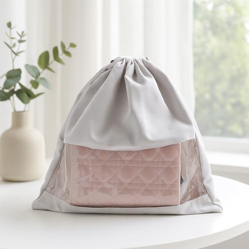 Drawstring Storage Bag, Dust Protection Fabric Organizer, Lightweight Moisture-Resistant Closet Storage Sack (Grey)