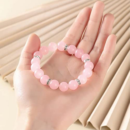 Healing Bracelet For Women Anxiety Crystal Bracelet Chakra Beaded Bracelets Rose Quartz Crystals And Healing Stones Yoga Bead Bracelet Calming Stretch Bracelet Stress Relief Gifts For Women - color: Pink-Chalcedony