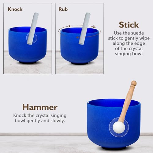 8 Inch Ingio A Note 432hz Third Eye Chakra Crystal Singing Bowl Healing with Carrying Case and Rubber Mallet Suede Strikers Oring - color: Indigo A Note, size: 8 inch