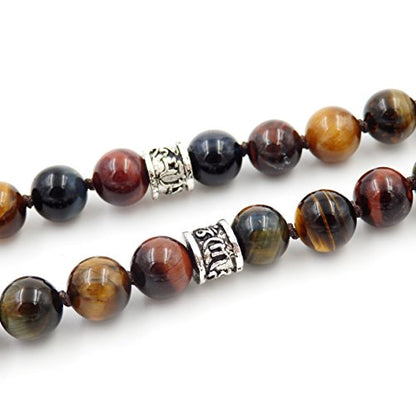 mala Beads Necklace for Women Man, mala Bracelet, Prayer Beads Necklace - color: mix-color tiger eyes stone