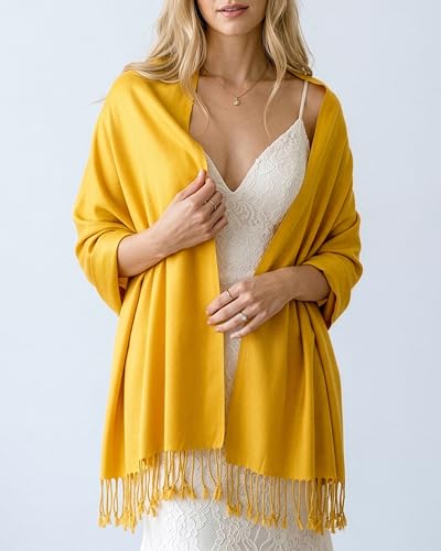 Achillea Lightweight Pashmina Scarf for Women – Soft Silky Shawl Wrap for Evening Dresses, Bridesmaids & Everyday Wear - color: Gold