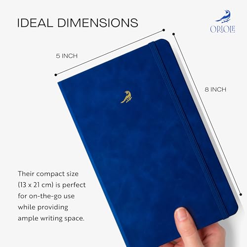 Oriole Vegan Leather Ruled Notebook - Deep Blue | 176 Pages of Thick Lined Paper | Soft Touch Hardcover Journal (5 x 8 in) with Gold Foil Bird Design & Luxury Gift Box - color: Deep Blue
