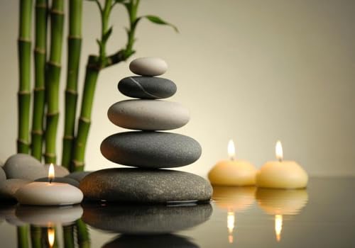 Zen Stone Stacking with Bamboo and Candles Calming Decor for Your Home Poster Art Canvas Printing Living Room Office Bedroom Aesthetic Poster (Unframe-style, 16x24inch(40x60cm))