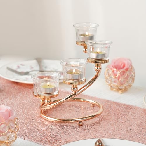 1Pc Gold 5-arm Metal & Glass Tea Light Candle Holders for Table Centerpiece, Glass Votive Tealight Holders/Candelabra Candlestick Holders for Wedding,Party, Anniversary,Christmas - color: Gold