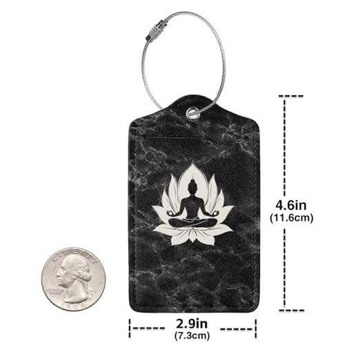Buddha Meditation Flower Set of 2 Durableleather Luggage Tags Stylish Travel Gear Men Women