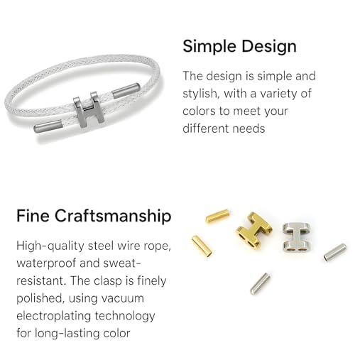 OSIRIDEH2 Bracelet with Adjustable Design Polished H Shape Buckle, Bracelets for Women, 18k Gold-plated Buckle Design Titanium Steel Wire Rope Women's Gift Jewelry - color: White Silver