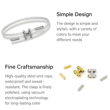 OSIRIDEH2 Bracelet with Adjustable Design Polished H Shape Buckle, Bracelets for Women, 18k Gold-plated Buckle Design Titanium Steel Wire Rope Women's Gift Jewelry - color: White Silver