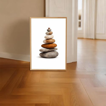 Framed Zen Stone Stack Poster Canvas Print Art Wall Art Painting Pictures Wall Decor Minimalist Aesthetic Home Decor Living Room Bedroom Apartment (Wooden Framed,12“LX16 W)