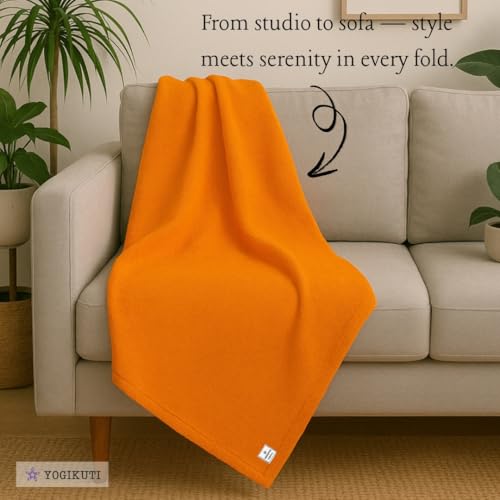 Yogikuti Iyengar Cotton Yoga Blanket Set of One – Thick Handwoven Yoga Blankets for Restorative Yoga, Meditation & Pranayama – Premium Cotton Yoga Blanket for Support & Comfort in Pranayama (Orange)