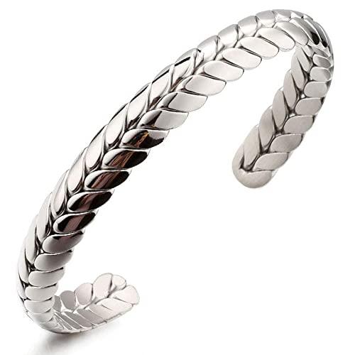 Stainless Steel Cuff Bracelet, Wide Open Adjustable Wheat Bracelets, Weave Style Bangle Wrap Jewelry for Women